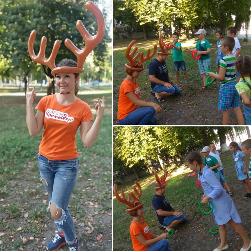 Christmas Game Inflatable Santa Funny Reindeer Antler Hat Ring Toss Christmas kids Gift New Year Outdoor Inflated toys