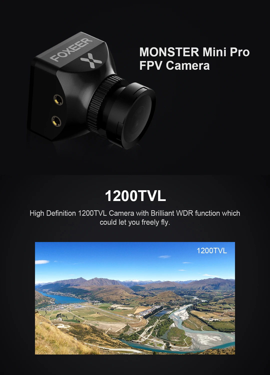 Foxeer Monster Mini Pro 1/2. " CMOS 1,8/2,5 мм 1200TVL 16: 9 PAL/NTSC переключаемая WDR FPV камера для радиоуправляемого дрона