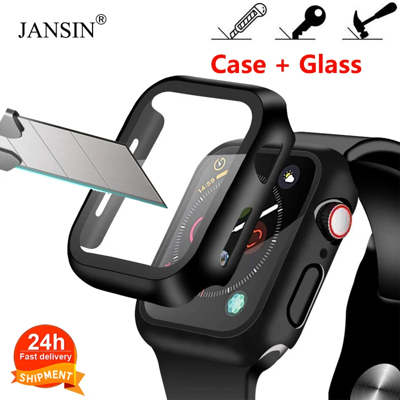 Case+Tempered Glass For Apple Watch 40-44mm Series 6 SE 5 4 Screen Protector coverage Bumper case fo