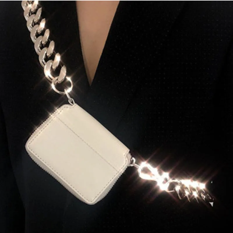 

Luxury Women PU leather style Black Single Wide Chain Mini bag Small Coin Bag Messenger Bag Female Chest Bag