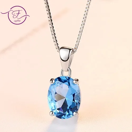 

S925 sterling silver sky blue topaz gem pendant necklace ladies sterling silver necklace wholesale