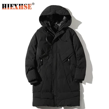 

High Quality Male Printed Down Jacket Warm Thicken Male Outwear Parkas Long 2020 Hat Black Big Pocket Fashion Mens Hooded