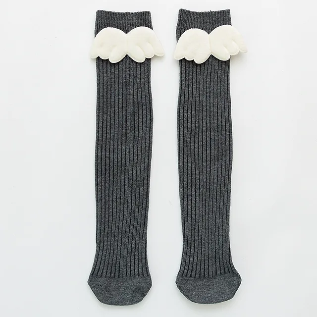 New Baby Girls Socks Angel Wing Toddlers Girl Long Soft Cotton Children Sock Solid Kids 0-8 Years Knee High Socks Dark Grey
