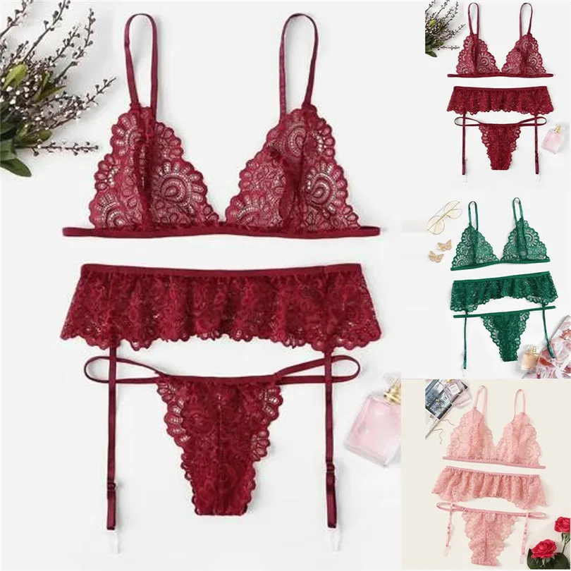 

Wireless Bra Thong With Garter Erotic Lingerie Set Sexy Lace Women Bra Set Pajamas Soutien Gorge Sexy Erotique 30NOV7