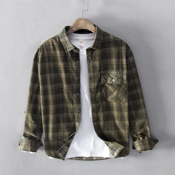 army green Итальянский стиль Suehaiwe бренд плед рубашки для мужчин с длинным рукавом хлопок Повседневная мужская рубашка модные рубашки мужская сорочка Camisa - Цвет: army green