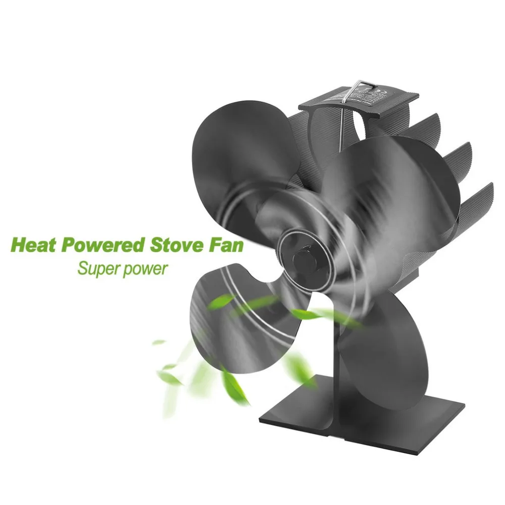 

4 Blades Fireplace Fan Black Heat Powered Stove Fan Log Wood Burner Eco Quiet Fireplace Fan Home Efficient Heat Distribution
