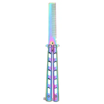 

Foldable Comb Hair Trimmer Portable Stainless Steel Practice Training Butterfly Style Comb Cool (Colorful)