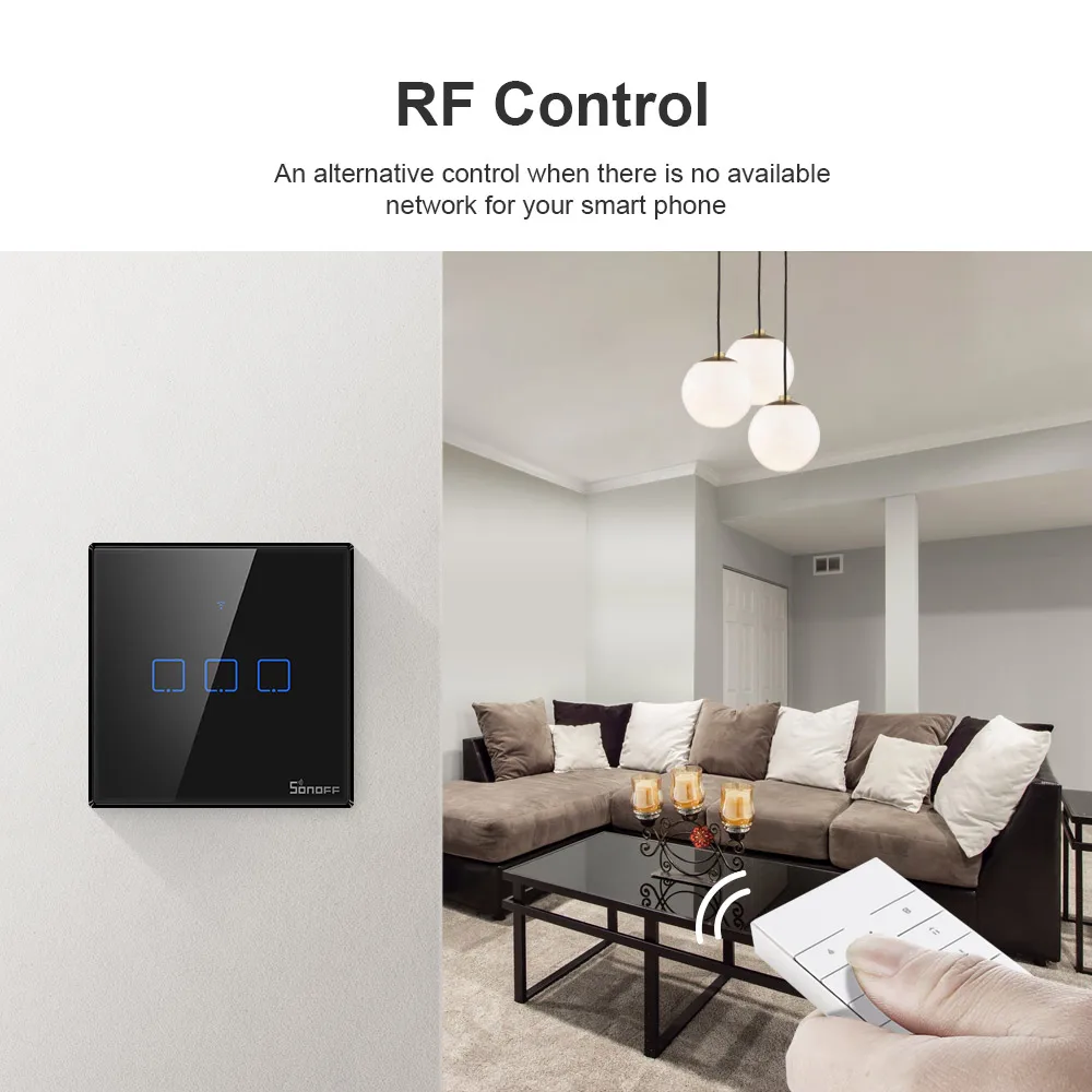 SONOFF T2 T3 черный ЕС Wifi светильник выключатель Smart настенные сенсорные выключатели(в том числе от приложений 433 RF пульт дистанционного управления Conrtol переключатель Беспроводной 1/2/3 переключатель