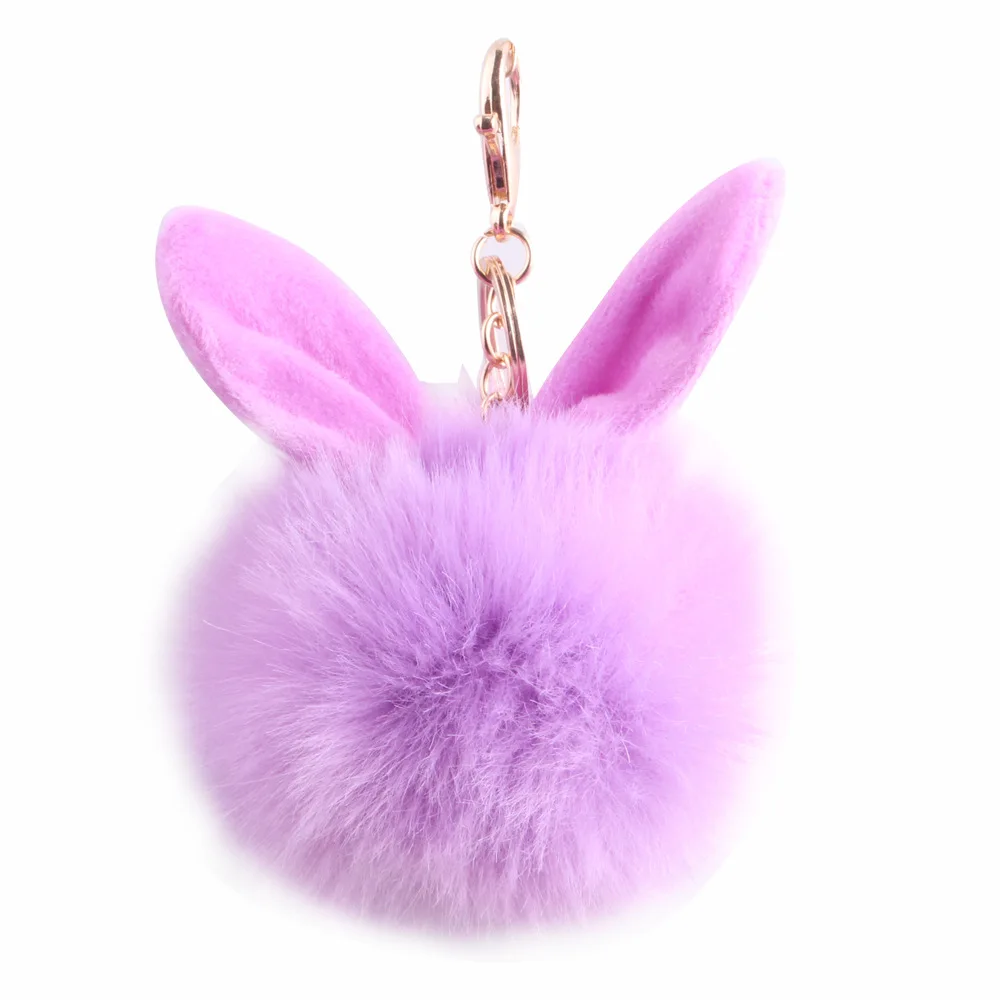 Кролик уха меховой шар мультфильм милые плюшевые игрушки висячая клавиатура Висячие меховые Животные Природа милый плюшевый брелок - Цвет: Gold Purple