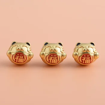 

S999 full silver 3D hard silver gold-plated accessories, cute and happy cat beads, handmade DIY string beads material accessorie