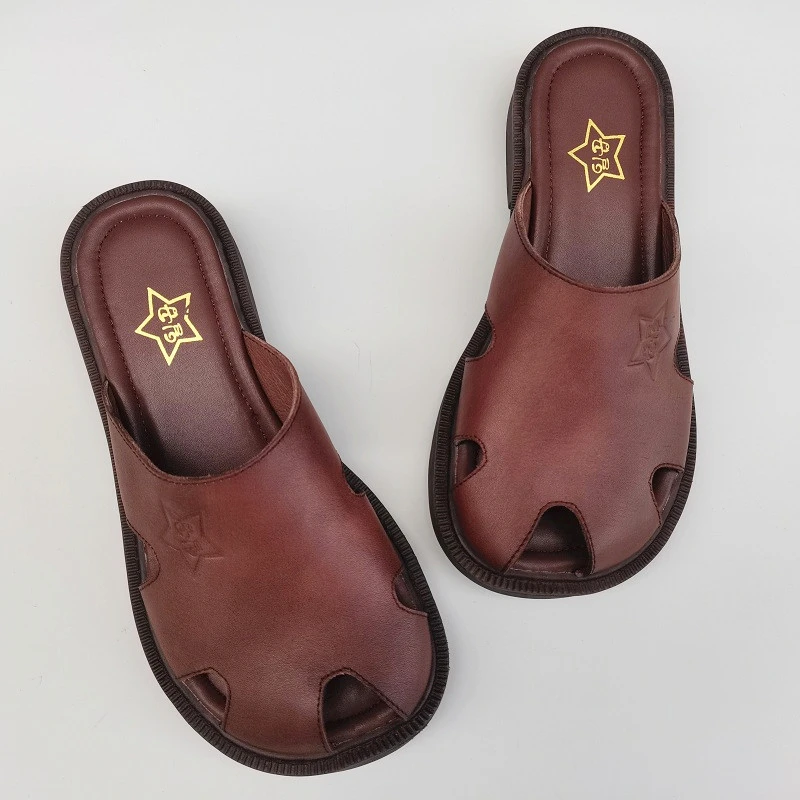 Careaymade-Genuine Leather big shoes wide version sandals women's  pure original leather single soft sole turtle Baotou slippers