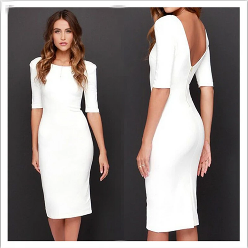 

2020 Spring Summer Dress New Fashion Bodycon Backless Office Lady Womens Clothing White Sexy Elegant Dresses Woman Party Night
