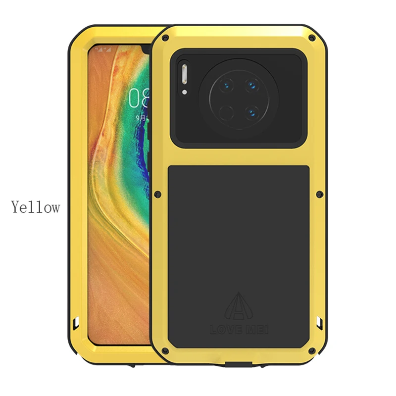 Цвет: желтый Мощный противоударный чехол LOVE MEI для huawei mate 30 mate 30 5G, сверхпрочный чехол, силиконовый металлический чехол, закаленное стекло - Цвет: Цвет: желтый