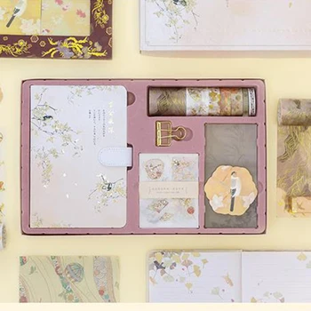 

1set Clips Portable Stationery Journal Notebook Chinese Style With Paper Stickers DIY Magnetic Buckle Horizontal Line Travel