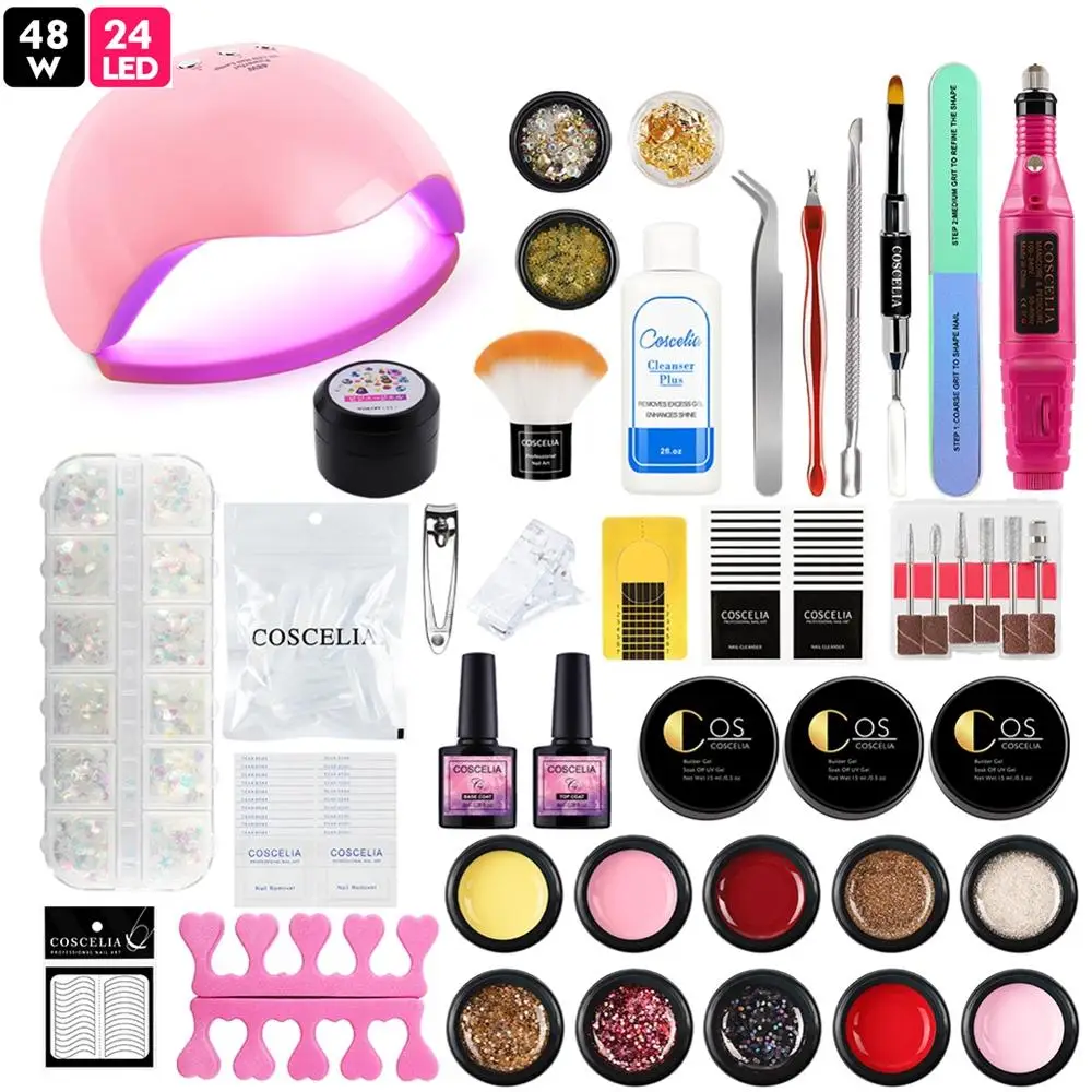 

COSCELIA Pro Uv Gel Nail Polish Set 54/48W Lamp Set For Gel Varnish With Polisher Manicure Set For Nail Art Nail Kit Pusher