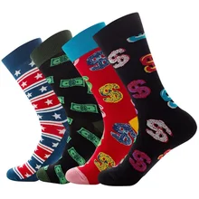

4 Pairs Crew Men Sock Autumn Winter Red Blue Stripe Star Unisex Personality Fashion Deodorant Elasticity Cycling Women's Socks