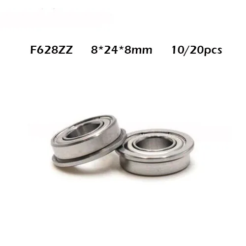 cheap High quality 10 20PCS ABEC 1 F628ZZ F628 2Z 8x24x8 mm F628 ZZ F628Z Metal Shielded flanged Bearing Ball Bearings for 3D printer