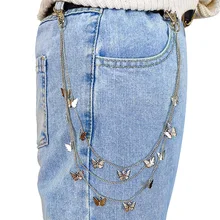 Punk Street Butterfly Belt Waist Chain Male Women Pants Chain Multi Layer HipHop Hook Trousers Keychain Jewelry