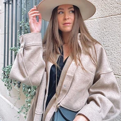 Vintage feminino camelo casacos de lã 2021 primavera outono moda senhoras elegante solto casacos longos streetwear meninas