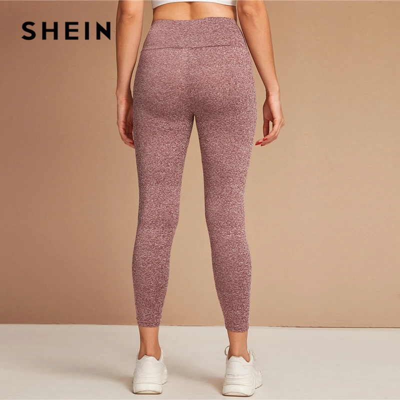 SHEIN Бордовые леггинсы с широким поясом, Женские Летние Осенние эластичные повседневные укороченные Леггинсы со средней талией