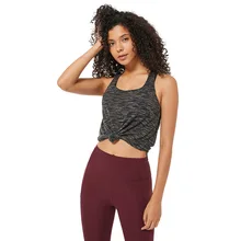 Топ с ремешками для спортивной йоги, с изогнутым подолом, спортивные Тэнк-топы, встроенный спортивный бюстгальтер, женские футболки для бега