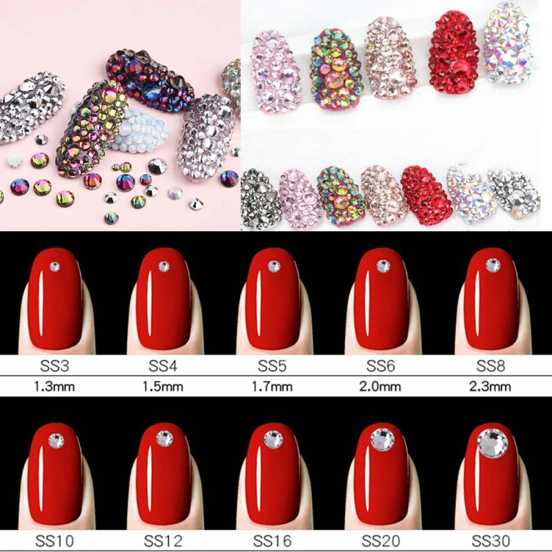 Size Chart Oleeya nail Art Non hot fix rhinestones