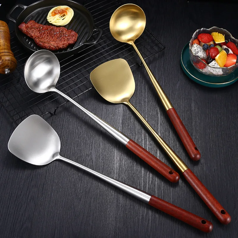 

Jaswehome Wok Spatula with Long Wooden HandleStainless Steel Non-Stick Spatula Spoon Ladle Kitchen Tools Wok Utensils