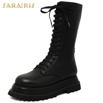 

Sarairis New Fashion 2020 Blogger Motorcycle Boots Woman Shoes Genuine Cow Leather INS On Sale Zipper Shoes Ladies