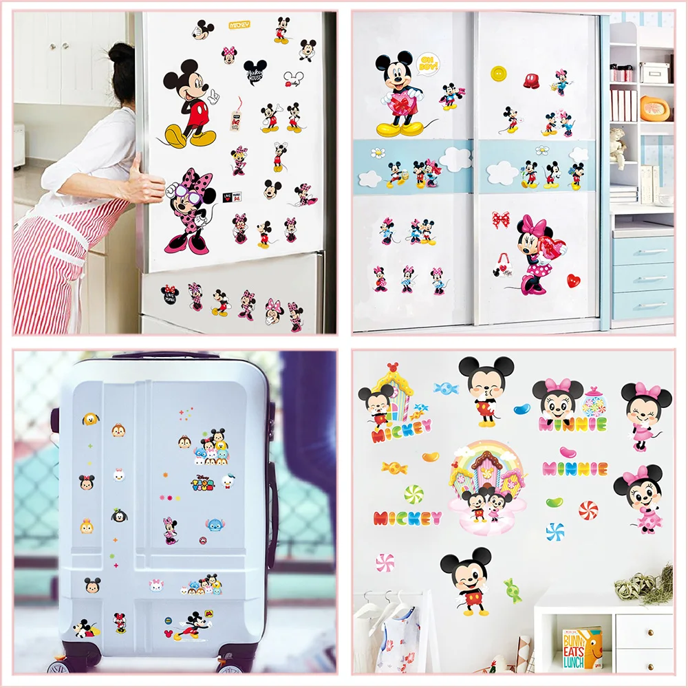Lovely Mickey Minnie Pattern Wall Stickers For Girls Bedroom Home Decoration Diy Cartoon PVC Animals Mural Art Kids Wall Decals
