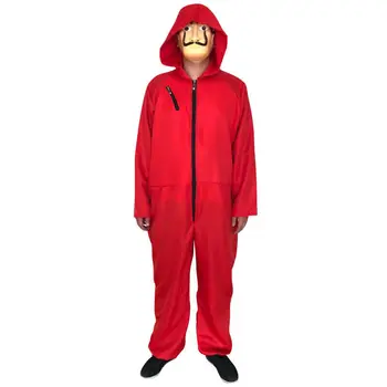 

Fashion Salvador Dali La Casa De Papel Red Jumpsuit Mask Costume Cosplay Halloween Festival Solid Jumpsuit