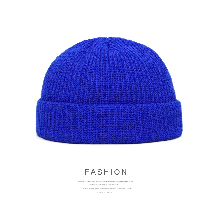 Лидер продаж, осенне-зимние вязаные шапки для женщин, шапка с черепом, мужская вязаная шапка, Ретро стиль, без полей, мешковатые шапки с манжетами, рыбацкие шапочки - Цвет: Blue