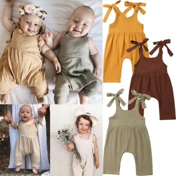 

Pudcoco US Stock Kid Baby Girl Boy Bib Pants Sleeveless Romper Jumpsuit Sleeveless Solid Playsuit Outfits Clothes