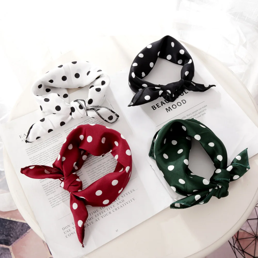 New Fashion Dots Silk Square Scarf Women 50cm Neck Head Scarfs Office Lady Hair Kerchief Shawl Head Tie Handkerchief 3