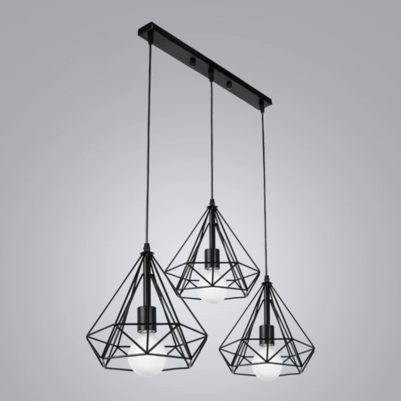 H Square plate style Винтажная Подвесная лампа из кованого железа с 3 головками E27 220 В, черная многоцветная Лампа для кухни, гостиной, спальни, кабинета, коридор, Ресторан - Цвет корпуса: H Square plate style