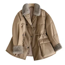 

2021 Winter New Real Natural Leather Sheep Skin Mink Fur Collar Loose Thick High Quality Down Jacket Female Temperament Coat