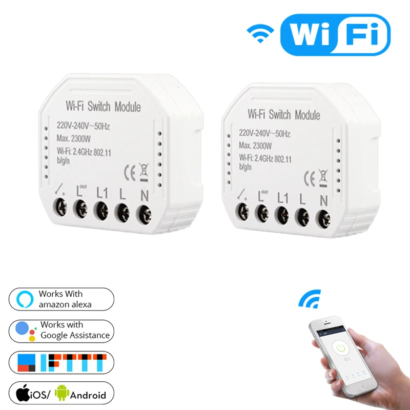 2 PCs Wifi умный светильник-переключатель Diy выключатель модуль Smart Life/приложение Tuya дистанционное управление, работает с Alexa Echo Google Home 1/2 способ - Цвет: 2 PCs