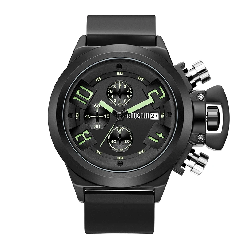 BAOGELA, часы с хронографом, Лидирующий бренд, роскошные Светящиеся Силиконовые кварцевые наручные часы, военные спортивные наручные часы для мужчин 1606