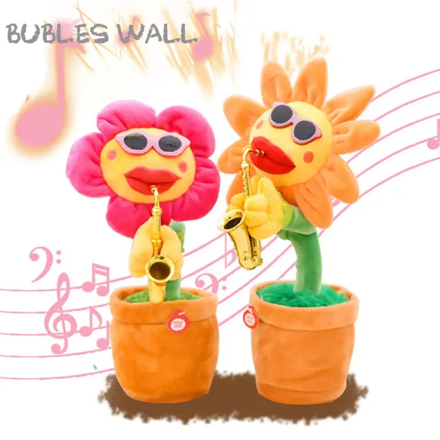 Electric Sunflower Soft Stuffed Plush Doll Saxophone Dancing Singing Anti-stress Toys for Pets Funny Electric Toys for Kids Gift 1