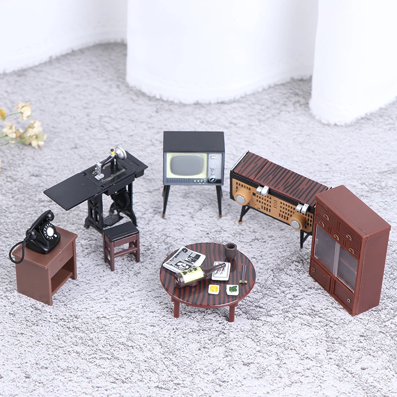 6pcs Dollhouse Miniature Japan Furniture set TV Record player Cupboard Telephone 