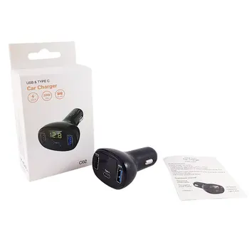 

Car Charger Digital Display Car Charger Qc3.0 Fast Charge Type-c Multi-function Car Cigarette Lighter One in Two