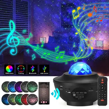 

Sound vibration USB subwoofer bluetooth speaker LED starry night light ocean wave projector starry rotating speaker romance