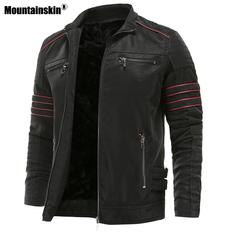 

Mountainskin Men's Leather Jackets Autumn Winter Motorcycle PU Jacket Male Biker Leather Coats Mens Brand Clothing EU Size SA870