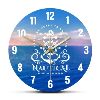 

Nautical Emblem with Anchor and Steering Wheel Fashion Printed Acrylic Wall Clock Spirit of Adventure Modern Design Clocks Watch