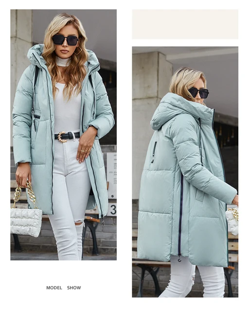 HaiLuoZi New Women Coat Long Thick Fashion Side Zipper Women's Winter  Jacket Hood High-quality Bio-cotton Mid- length Parka 6028