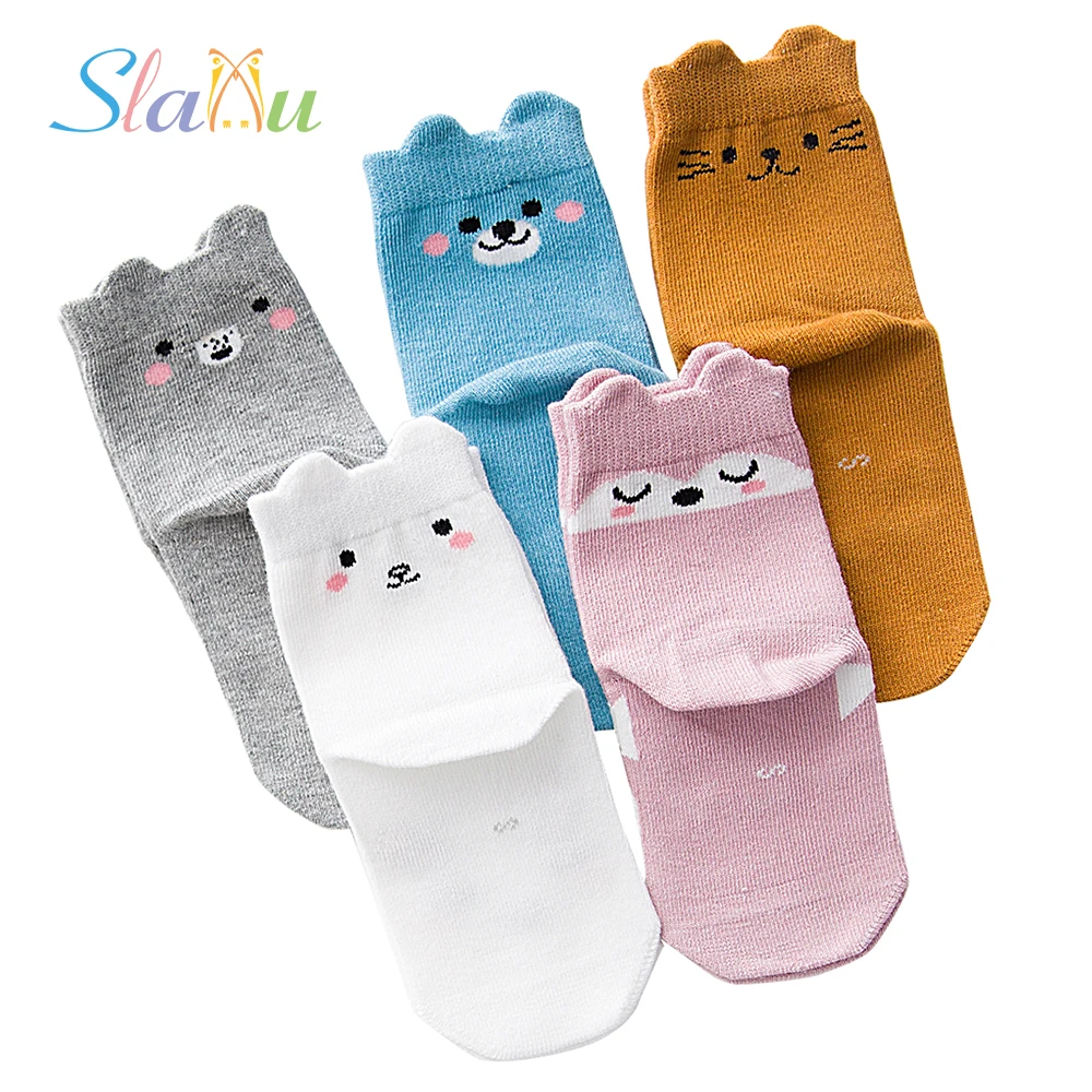 5 пара/лот, 7 видов, стильные хлопковые детские Носки с рисунком Kawaii Дышащие Детские носки для мальчиков и девочек подходит для От 1 до 12 лет
