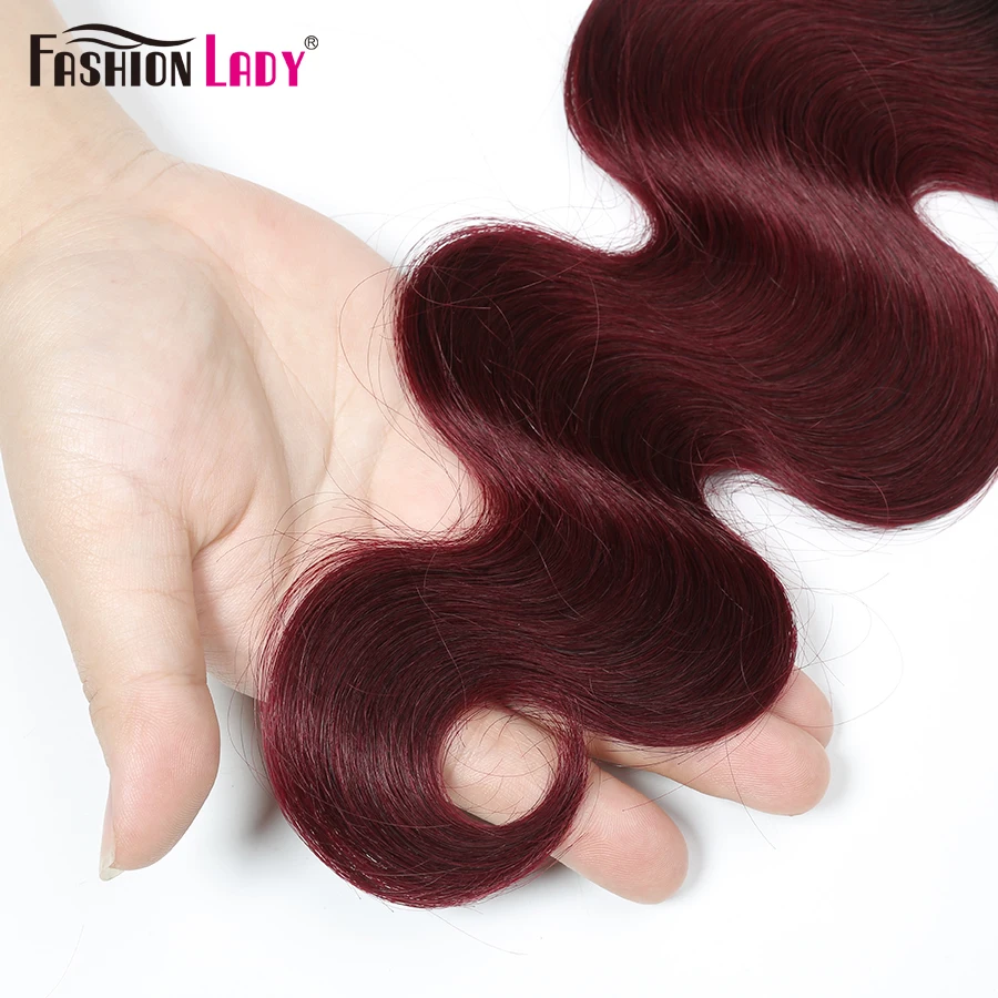 T1b 99j Body Wave Bundles Ombre Human Hair Bundles Brazilian Hair Weave Pre Colored Dark Red Wine with Black Roots 1 Piece images - 6