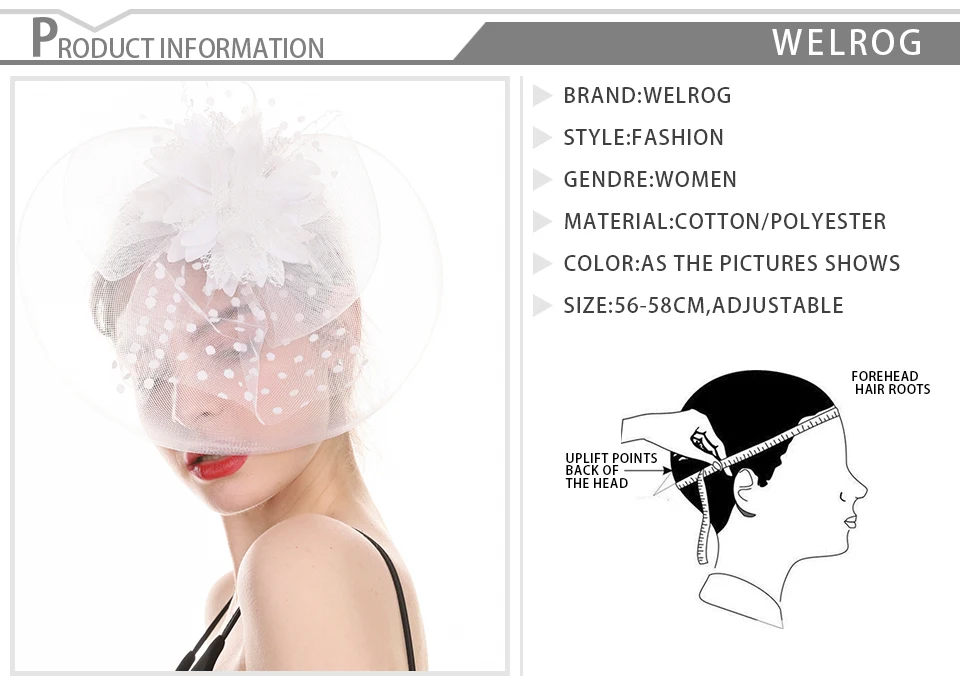 WELROG/Классическая Заколка-шляпка с сеткой для волос, повязка на голову, котелок, однотонное перо, свадебная вуаль, Свадебная вечеринка, заколка для волос с цветами
