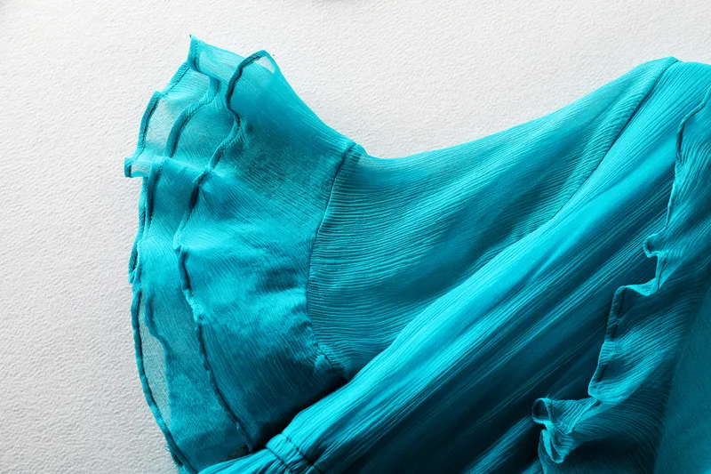 Tcyeek летнее платье Настоящее шелковое платье женская одежда Boho Ruffles макси платья Vinatge элегантные женские Vneck Vestido 98005