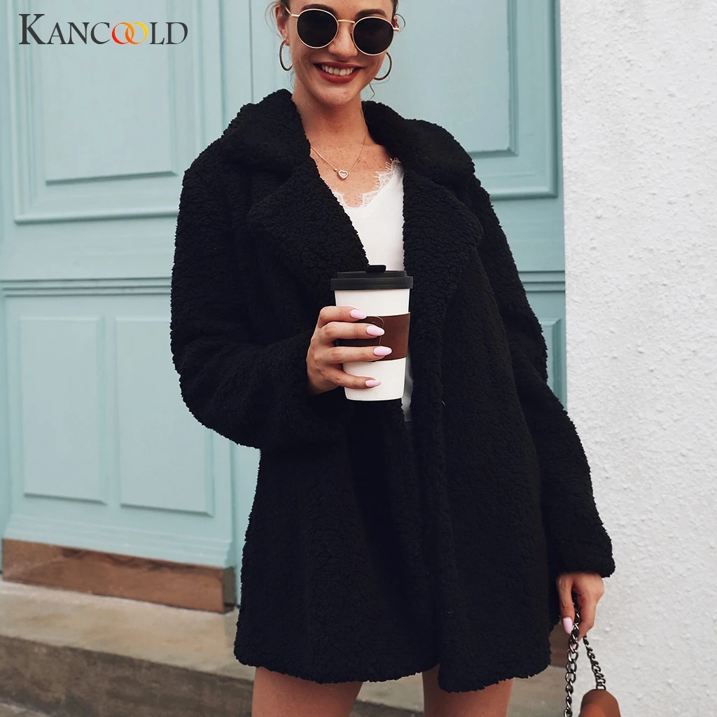 Womens Ladies Warm Faux Fur Coat Jacket Winter Solid Turn Down Collar Outerwear