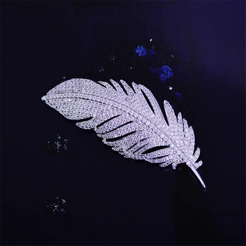 

Large Feather Women Zircon Brooches Rhinestone Beautiful Brooches Pins Wedding Bouquet Decoration Jewelry Christmas Gift broche